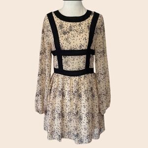 Romantic Cream & Black Heart Print Mini Harness Fit & Flare Dress Size Small